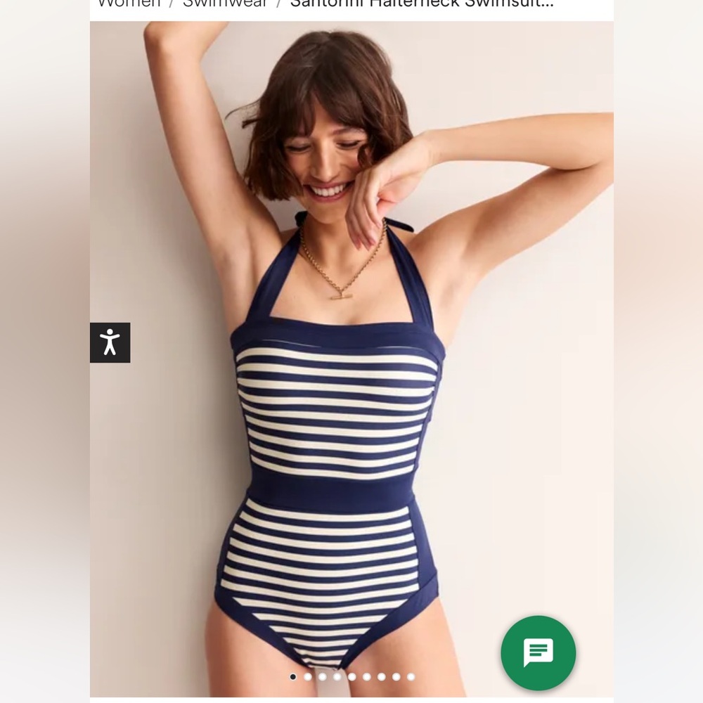 NWT Boden Santorini Halterneck Swimsuit French Navy, Ivory Stripe Sz 8R
